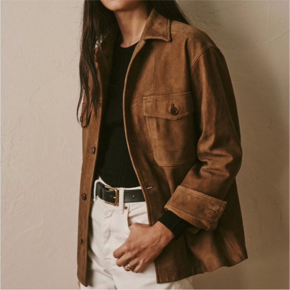 *NWOT* 100% Genuine Leather Buck Mason Mojave Suede Field Shirt, Ale - Picture 2 of 9